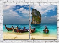 Pictură ArtPoster Moored boats off the coast (3453789)