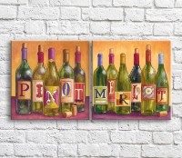Картина ArtPoster Multicolored bottles with wine and corks on Orange background (3478761)