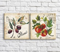 Pictură ArtPoster Olives and tomatoes on a background of butterfly and text (3478766)
