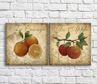 Pictură ArtPoster Oranges and apples on a Brown background with patterns (3478710)
