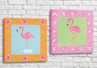 Картина ArtPoster Painted flamingos on Orange-Pink backgrounds (3451152)