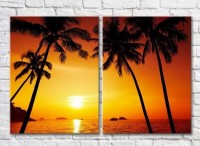 Pictură ArtPoster Palm trees and the setting sun (3453795)