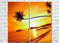Pictură ArtPoster Palm trees on the background of Yellow sunset (3453825)