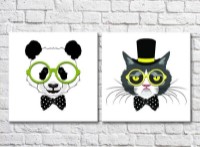 Pictură ArtPoster Panda with glasses and a cat in a top hat (3447725)