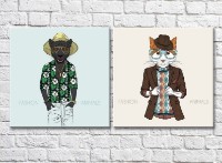 Pictură ArtPoster Panther in a hawaiian shirt and a cat in a jacket (3447728)