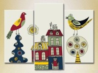 Pictură Magic Color Triptych Birds and Houses (2229646)
