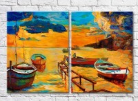 Pictură ArtPoster Picture of a boat near the coast at sunset (3453797)