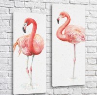 Pictură ArtPoster Pink flamingos on a light background (3451159)