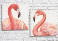 Pictură ArtPoster Pink flamingos on a light background (3451169)