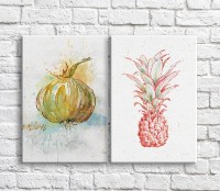 Pictură ArtPoster Pink pineapple and onion on White background (3478794)