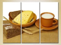 Pictură Magic Color Triptych Cheese, Bread and Milk (2698715)