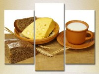 Pictură Magic Color Triptych Cheese, Bread and Milk (2698717)