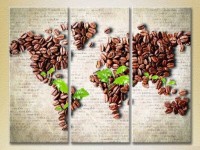 Pictură Magic Color Triptych Coffee Bean World Map (2698649)