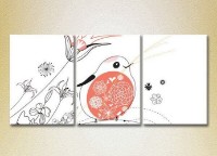 Pictură Magic Color Triptych Fat Bird and Flowers (2229747)