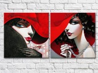 Картина ArtPoster Portraits of girls in red hats work of a contemporary artist (3460045)
