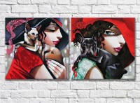 Pictură ArtPoster Portraits of girls with a dog and a cat the work of a modern artist (3460047)