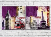 Картина ArtPoster Purple building the Eiffel Tower Big Ben (2495212)