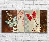 Картина ArtPoster Red and Blue butterflies on the background of abstraction, diptych (3467731)