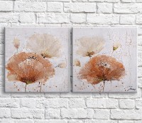 Pictură ArtPoster Red and White poppies in oil on a background of aged White paint, diptych (3467729)