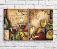 Картина ArtPoster Red and White wine on a background of fruits (3478789)