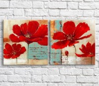 Картина ArtPoster Red poppies in oil on a background of text diptych (3467734)