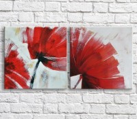 Картина ArtPoster Red poppies in oil on a White background, brush strokes, diptych (3467736)