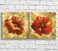 Картина ArtPoster Red poppy in oil on a Beige background, diptych (3467744)