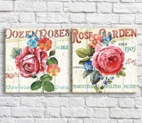Картина ArtPoster Red rose on a background of a White fence and text, vintage, diptych (3467725)