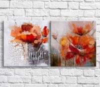 Картина ArtPoster Red/Orange poppies on a background of text and abstraction, diptych (3467728)