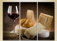 Pictură Magic Color Triptych Cheese and Wine (2698713)