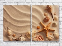 Pictură ArtPoster Seashells and starfish on the sand (3453800)