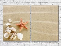 Pictură ArtPoster Shell and starfish on the sand (3453808)