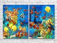 Pictură ArtPoster Ship and colorful fish at the bottom (3453749)
