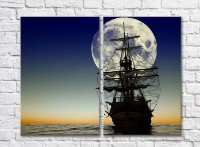 Pictură ArtPoster Ship on the background of the big moon (3453753)