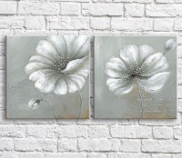 Картина ArtPoster Silver/White poppies on Gray background (3467790)