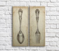 Pictură ArtPoster Spoon and fork on Beige background (3478771)