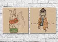 Pictură ArtPoster Squirrel with a Green handbag and a lion in a jacket (3447712)