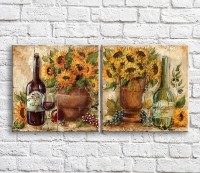 Картина ArtPoster Sunflowers in a vase and wine (3478758)