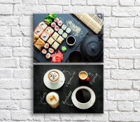 Pictură ArtPoster Sushi and coffee on Black background (3478797)