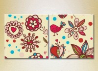 Картина ArtPoster Texture Burgundy flowers and birds (2225891)