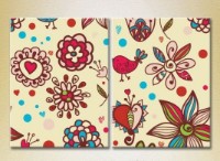 Pictură ArtPoster Texture Burgundy flowers and birds 02 (2225867)