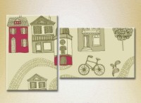 Pictură ArtPoster Texture house and bicycles Burgundy 02 (2225883)