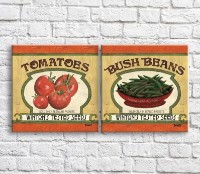 Pictură ArtPoster Tomatoes and green beans on White background with text (3478760)