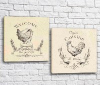 Картина ArtPoster Vintage chicken and rooster (3453058)