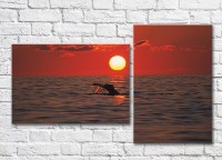 Pictură ArtPoster Whale tail over water at sunset (3453845)
