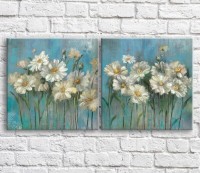 Pictură ArtPoster White field daisies in oil, on a Blue background, diptych (3467690)