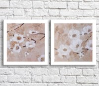 Картина ArtPoster White flowers and leaves in oil on a Beige background, diptych (3467685)