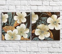 Картина ArtPoster White flowers and leaves on a Black background, diptych (3467686)