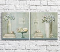 Картина ArtPoster White flowers in a vase and shells, still life, diptych (3467683)