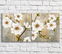 Картина ArtPoster White flowers on the branches, against the background of abstraction, diptych (3467687)